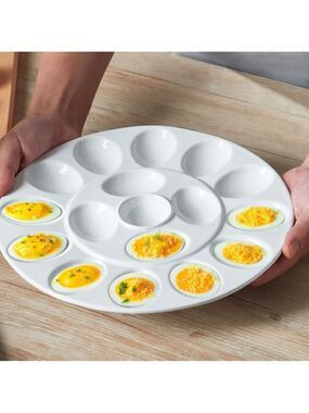 Elegant White Ceramic Deviled Eggs Serving Plate